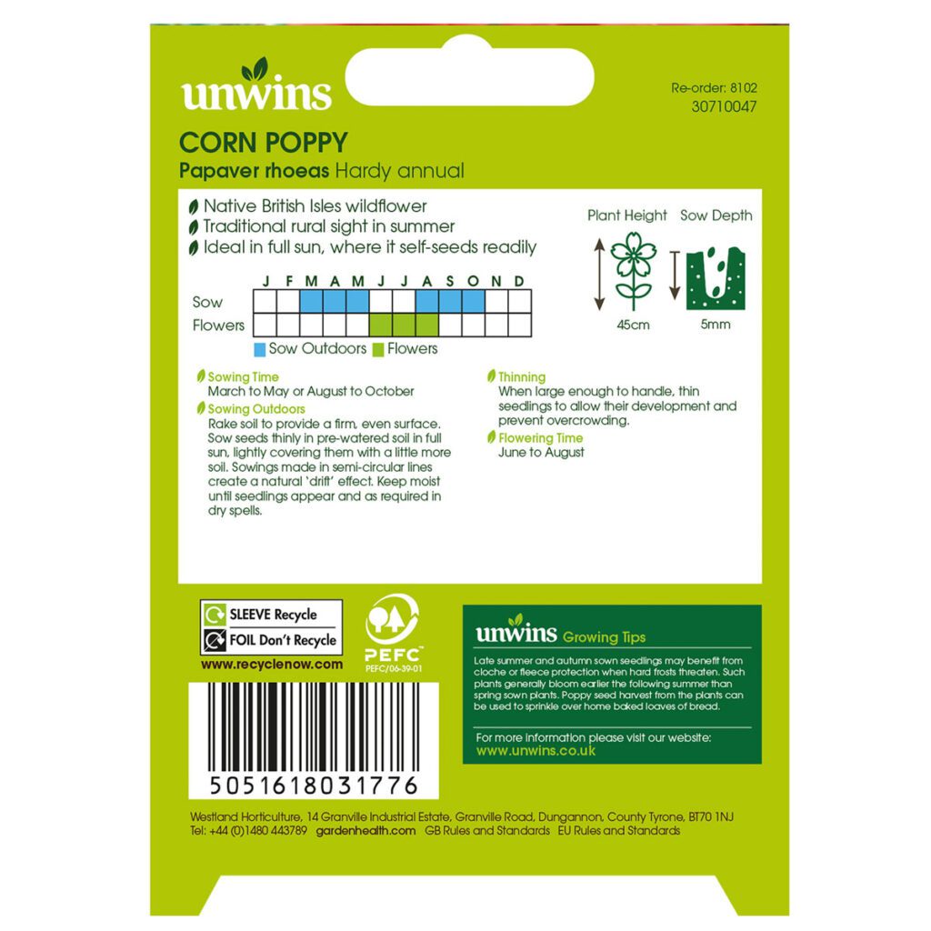 Unwins Papaver Corn Poppy Wildflower Seeds 5051618031776 2